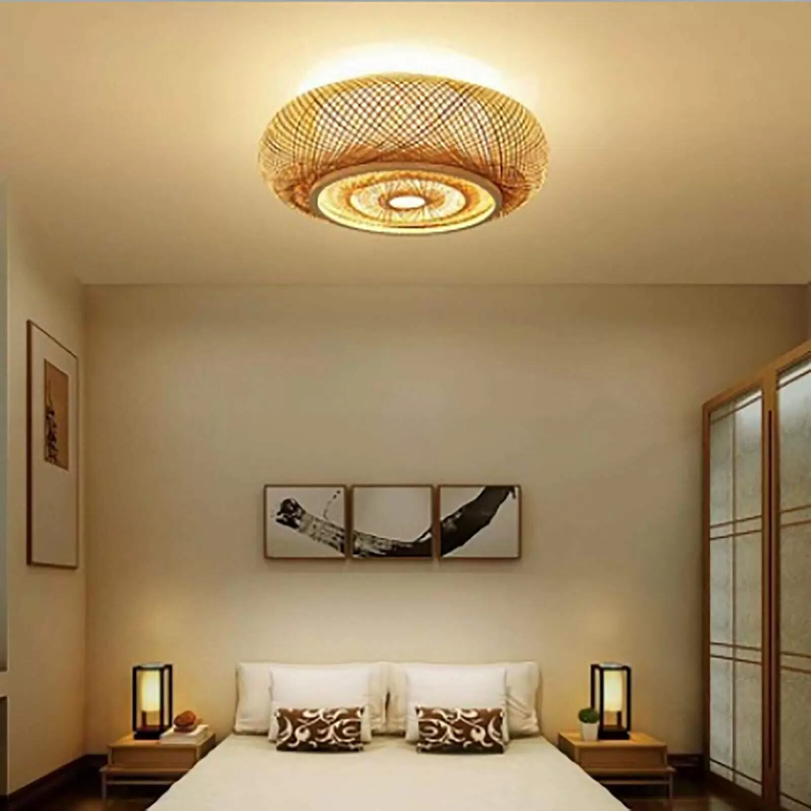 Woven Bamboo Ceiling Light Pendant Light Natural  Retro Vintage Lampshade for Bedroom 3*E27  for Dining Room Lamp