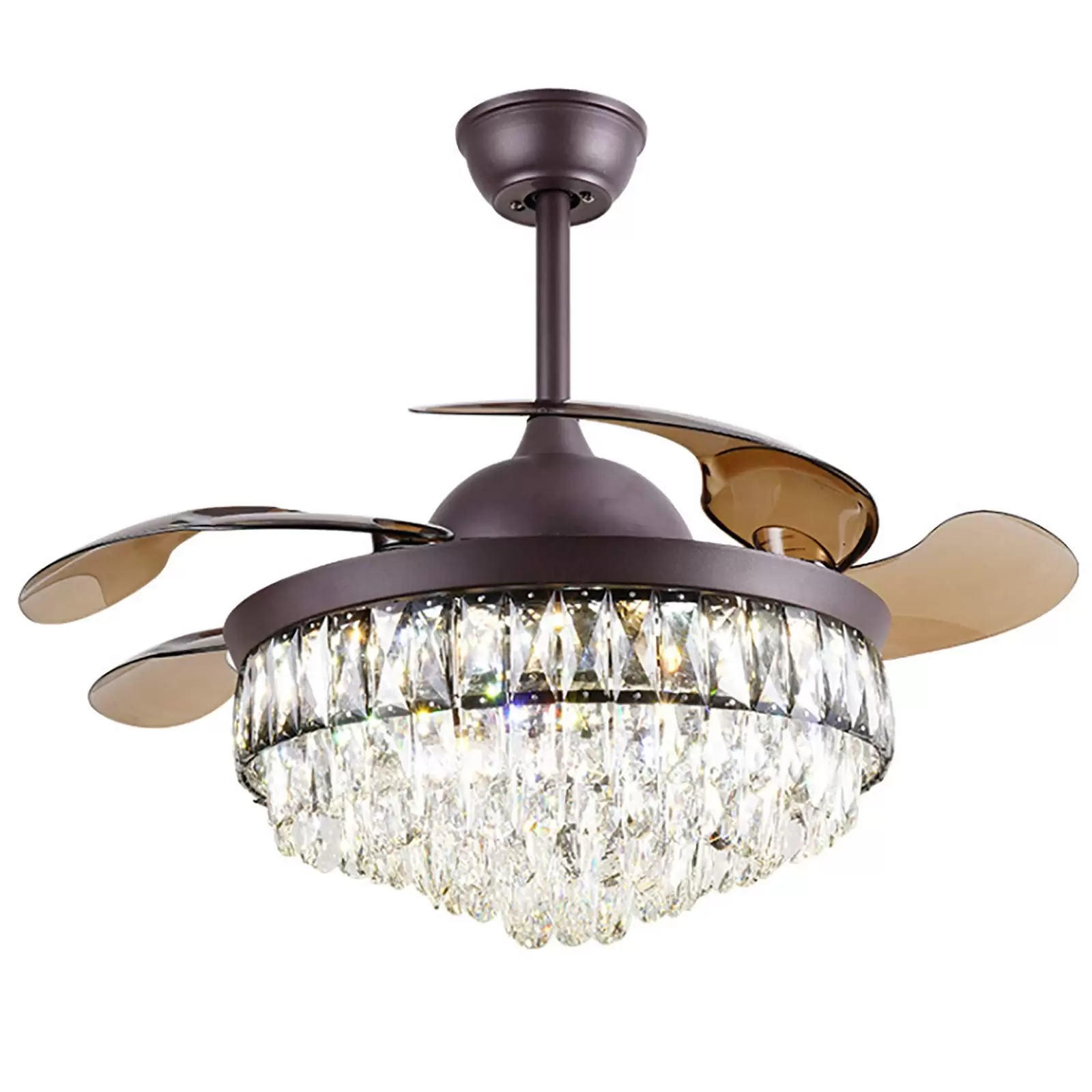 Retro Ceiling Light with Crystal Ceiling Fan  42" Dimmable Ceiling Light Retractable Ceiling Light Lighting with Remote Control