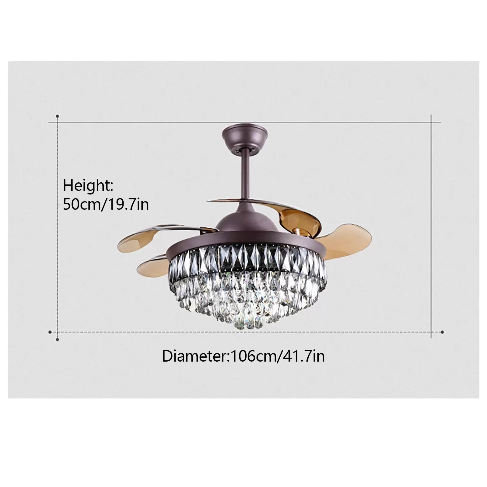Retro Ceiling Light with Crystal Ceiling Fan  42" Dimmable Ceiling Light Retractable Ceiling Light Lighting with Remote Control