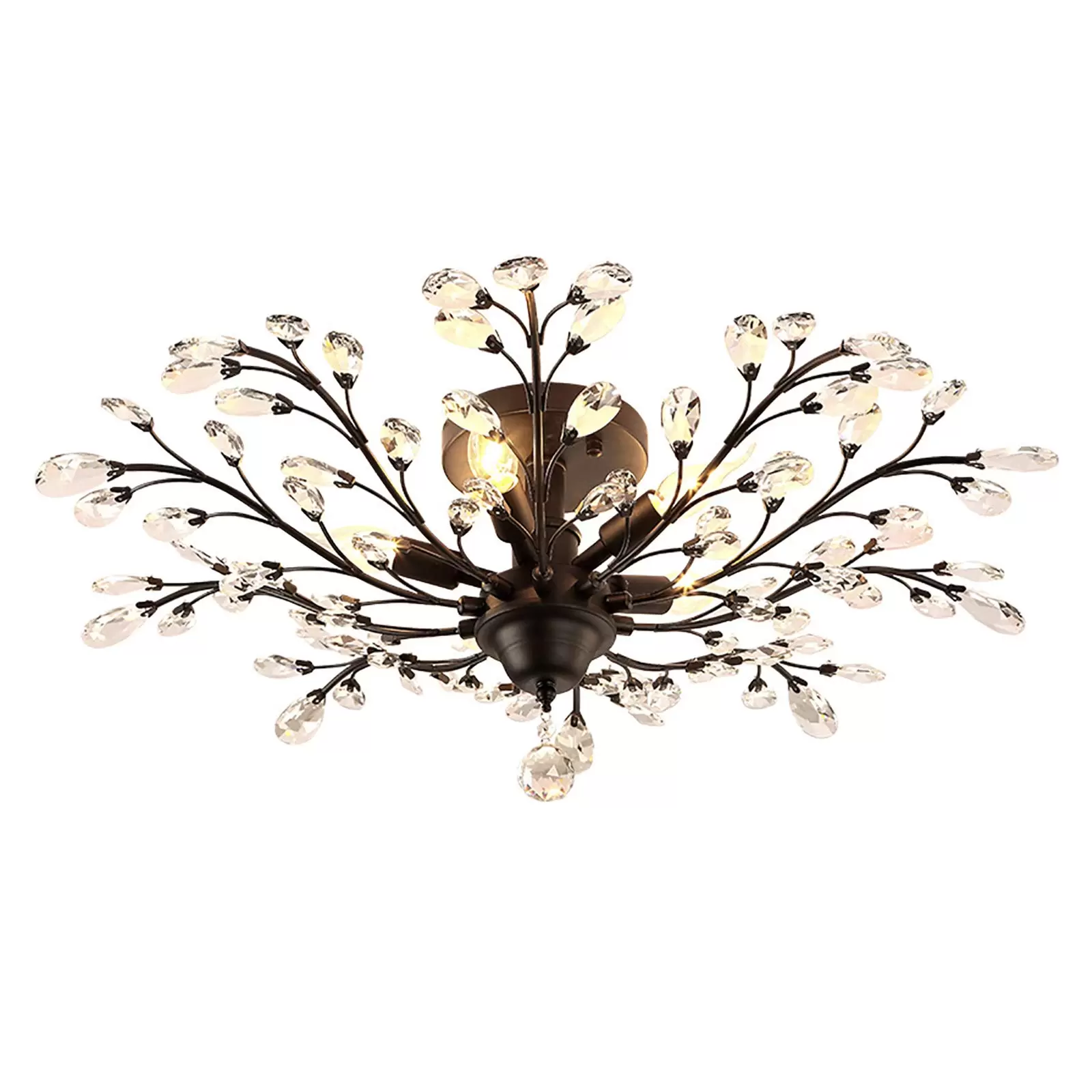 Antique Metal Crystal Chandelier Ceiling Light Classic Flower Shaped Lighting 5 E14 Bulbs Vintage Chandelier Fan Quiet Indoor Decoration Fandelier