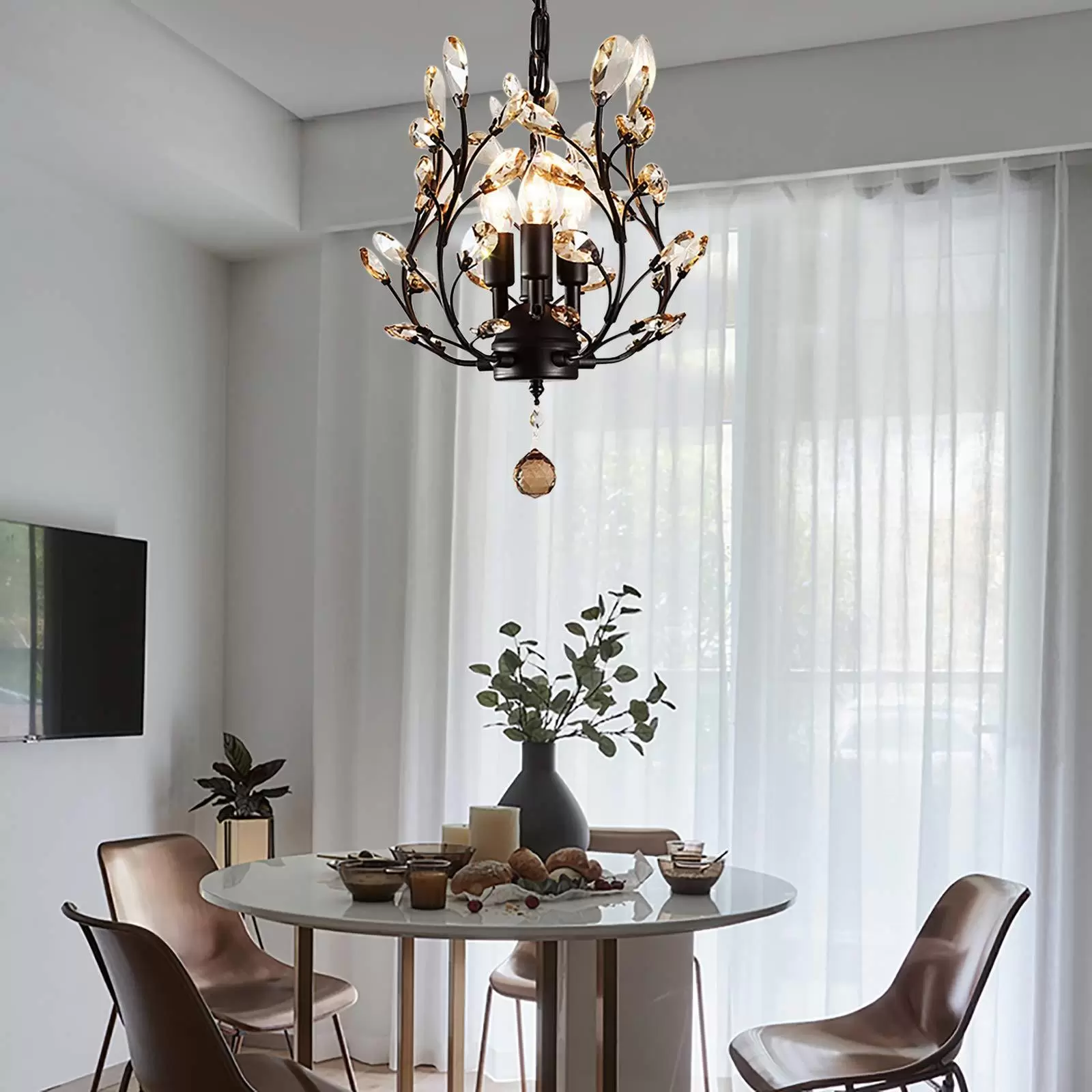 Mini Crystal Chandeliers Crystal Pendant Light Chandelier Lighting Fixtures Ceiling Light for Living Room Bedroom Black Mini Crystal Chandeliers Crystal Pendant Light Chandelier Lighting Fixtures Ceiling Light for Living Room Bedroom Black