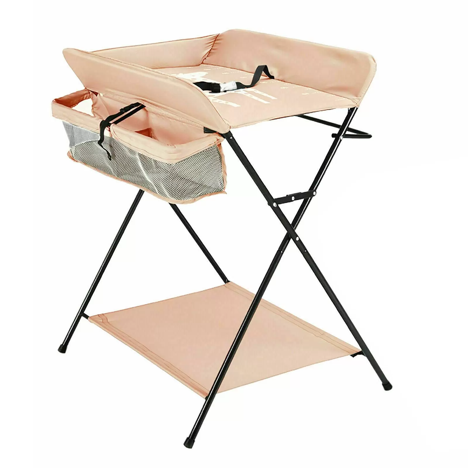 Foldable Baby Changing Table with Storage Compartments, Safety Belt, Can Be Used as a Changing Table (Khaki Without Wheels)