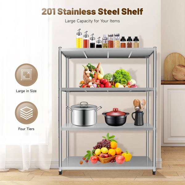 47.24x15.74x59.05in 4-Tier Kitchen Shelf Stainless Steel Shelf with Thickened Plate 4 Column Foot for Kitchen Restaurant