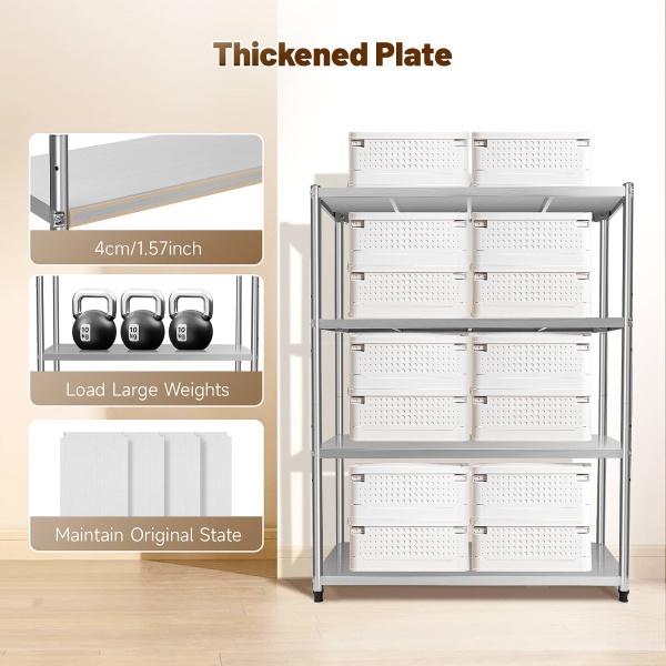 47.24x15.74x59.05in 4-Tier Kitchen Shelf Stainless Steel Shelf with Thickened Plate 4 Column Foot for Kitchen Restaurant