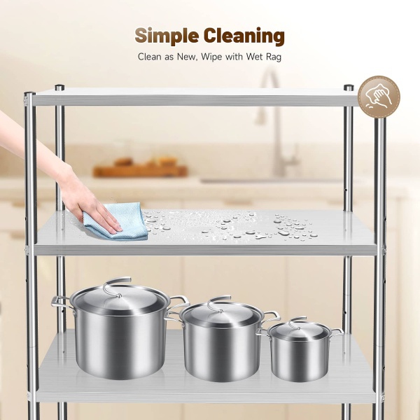 47.24x15.74x59.05in 4-Tier Kitchen Shelf Stainless Steel Shelf with Thickened Plate 4 Column Foot for Kitchen Restaurant