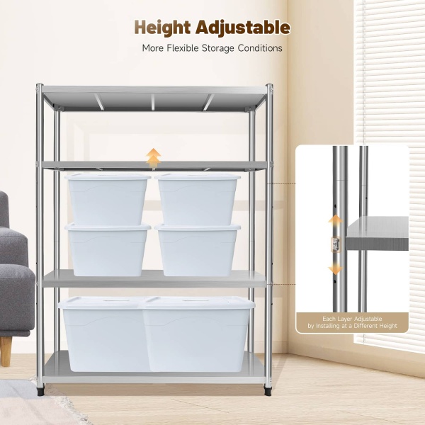 47.24x15.74x59.05in 4-Tier Kitchen Shelf Stainless Steel Shelf with Thickened Plate 4 Column Foot for Kitchen Restaurant