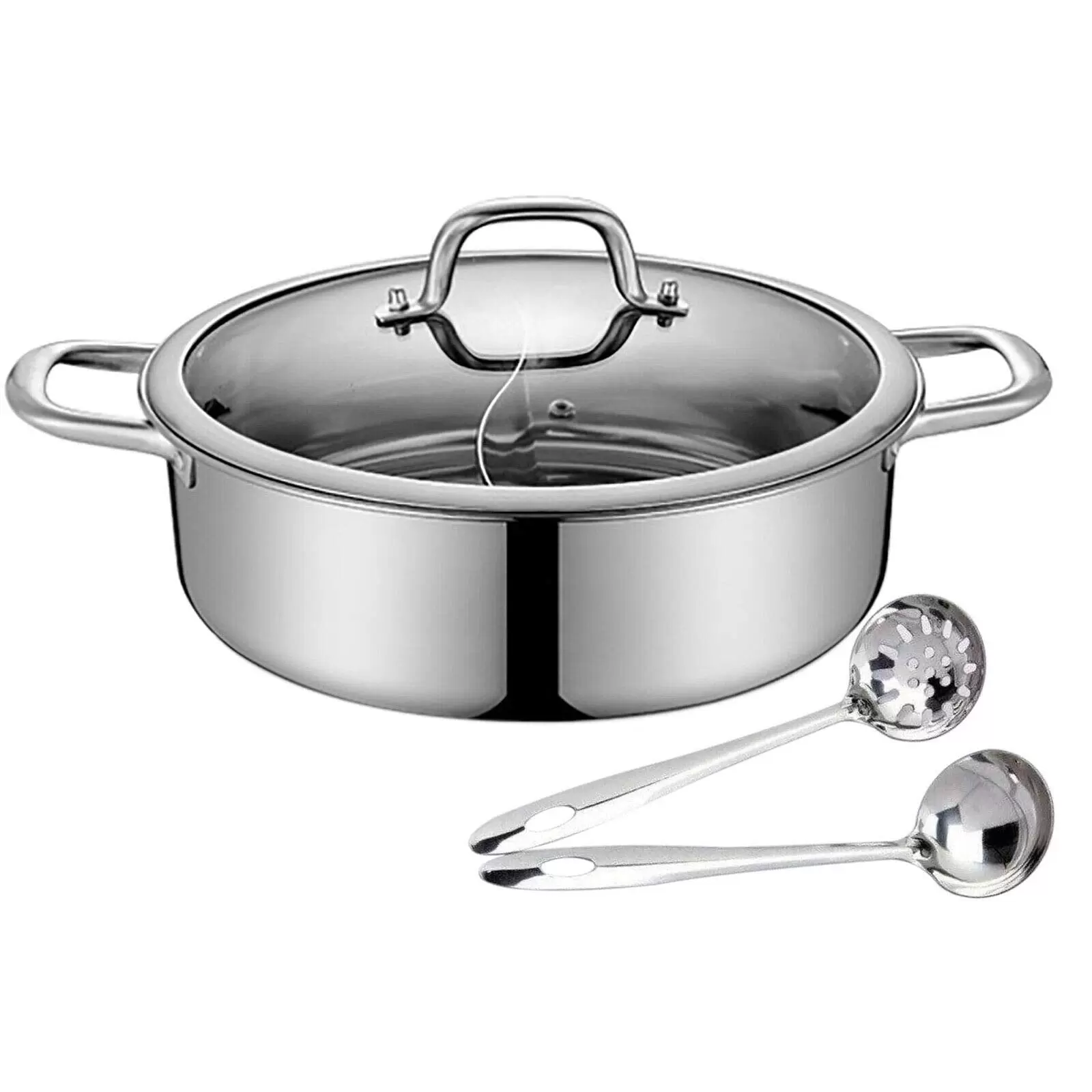 Yin Yang Hotpot 32cm Stainless Steel for Gas Hob, 2 Soups and 1 Thick Tempered Glass Lid Yin Yang Hotpot 32cm Stainless Steel for Gas Hob, 2 Soups and 1 Thick Tempered Glass Lid