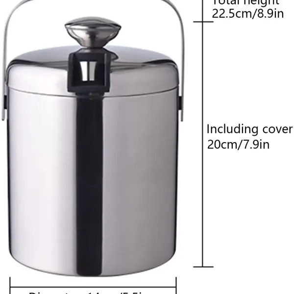 Stainless steel ice bucket - Ice bucket with lid and clamp - 1.3 l - Double-deck ice bucket for easy cooling