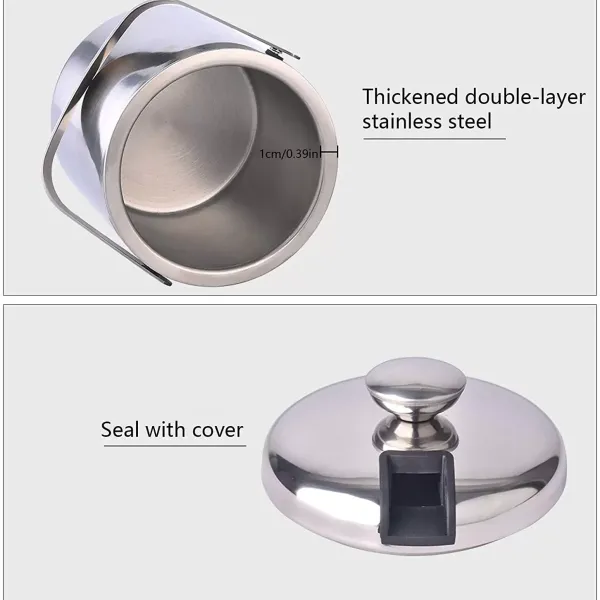 Stainless steel ice bucket - Ice bucket with lid and clamp - 1.3 l - Double-deck ice bucket for easy cooling