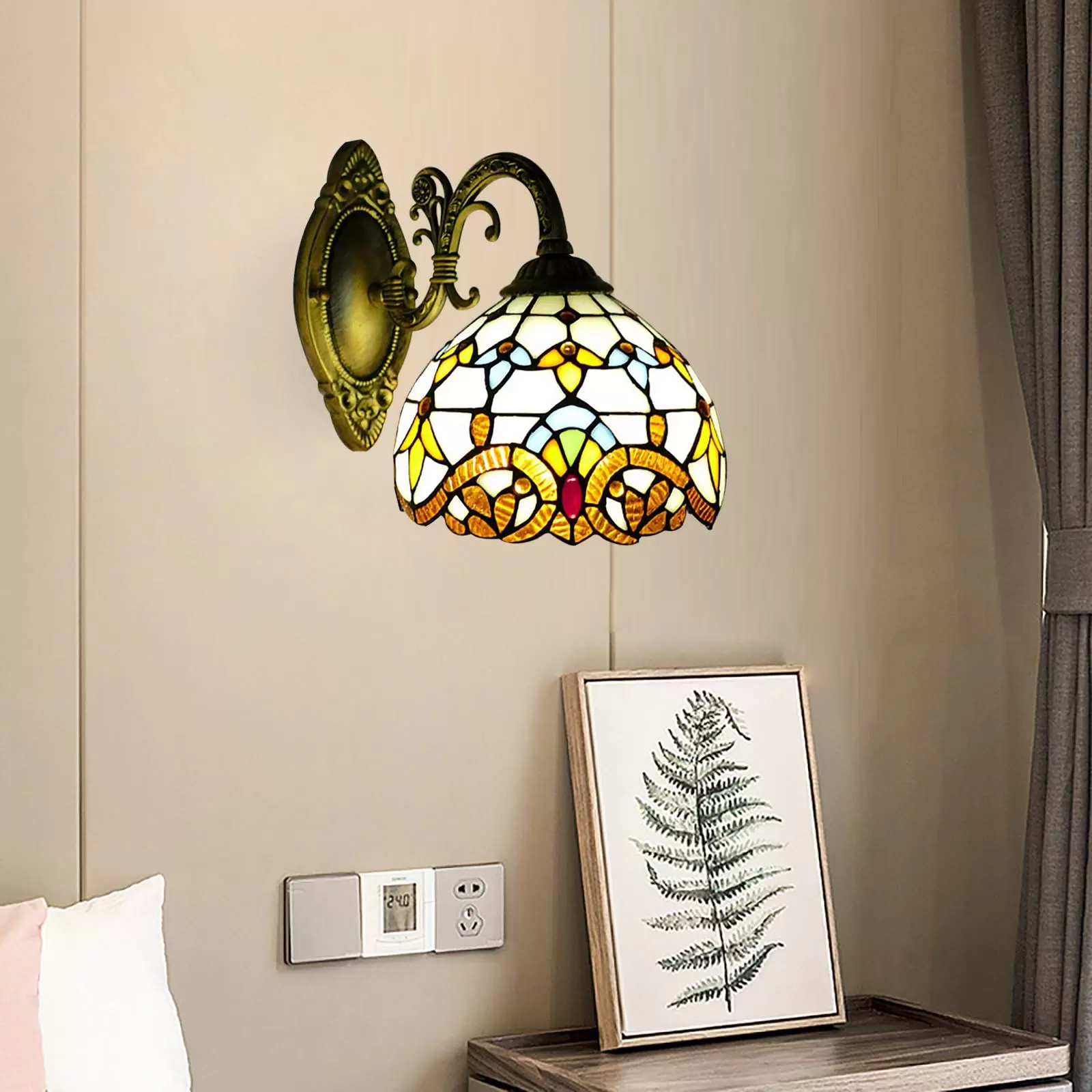 Retro Country House Style Tiffany Wall Light Bedside Lamp Vintage Wall Light with Pull Switch for Bedroom Bedside House Reading Living Room Home Hallway Dining Retro Country House Style Tiffany Wall Light Bedside Lamp Vintage Wall Light with Pull Switch for Bedroom Bedside House Reading Living Room Home Hallway Dining