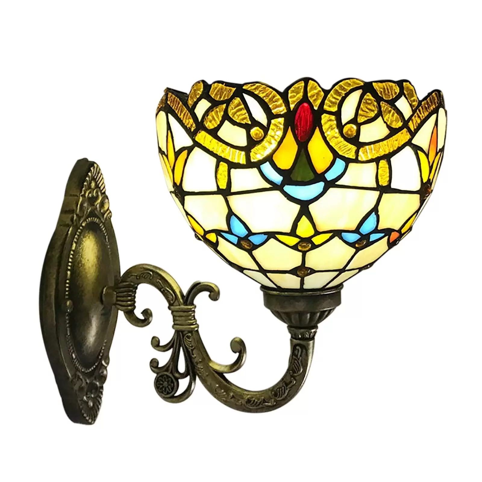 Retro Country House Style Tiffany Wall Light Bedside Lamp Vintage Wall Light with Pull Switch for Bedroom Bedside House Reading Living Room Home Hallway Dining
