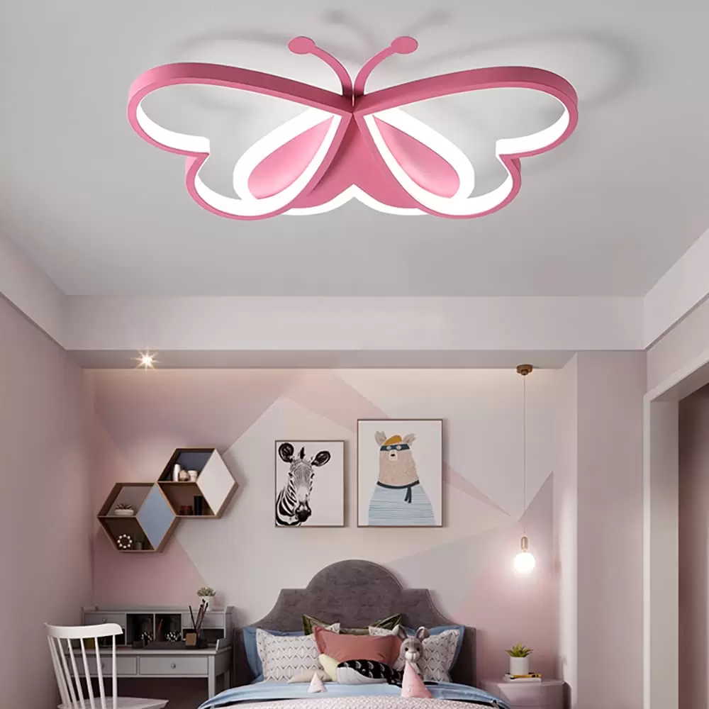 Ceiling Lights - 90W Pink Butterfly Design Ceiling Lamp for Bedroom, Children's Room, Restaurant (Dimmable)