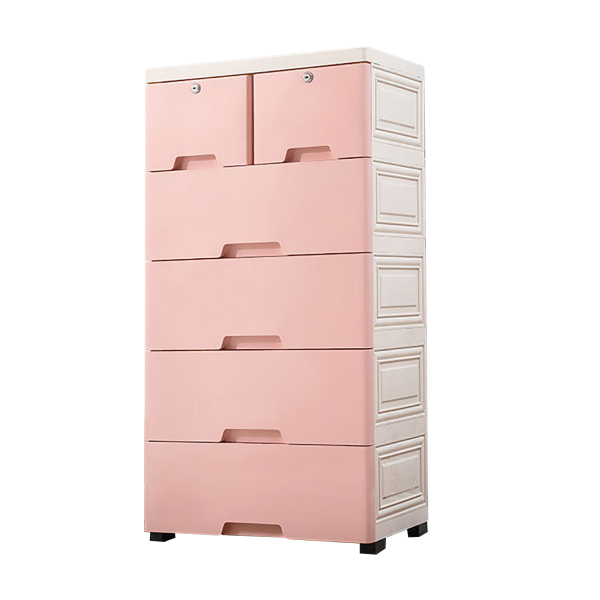 Plastic Bedside Chest With 6 Drawers With 4 Home Wheels Used In The Bedroom Living Room Study Dressing Room 39.7 X 33.8 X 13.8 X 40cm Pink