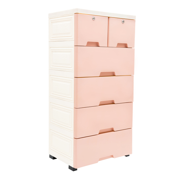 Plastic Bedside Chest With 6 Drawers With 4 Home Wheels Used In The Bedroom Living Room Study Dressing Room 39.7 X 33.8 X 13.8 X 40cm Pink