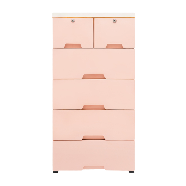 Plastic Bedside Chest With 6 Drawers With 4 Home Wheels Used In The Bedroom Living Room Study Dressing Room 39.7 X 33.8 X 13.8 X 40cm Pink