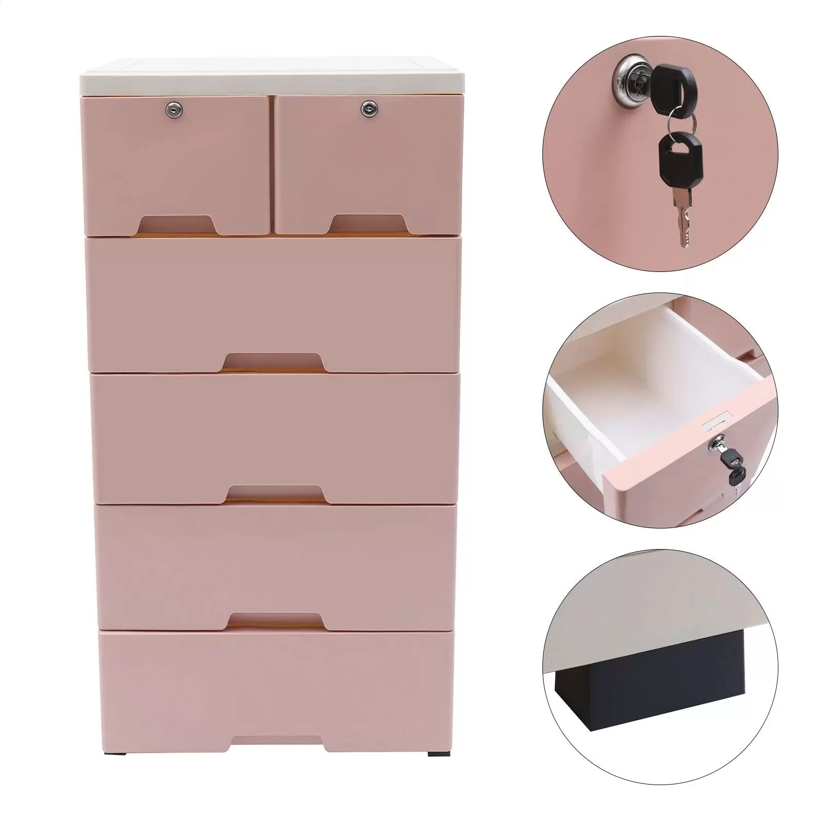 Plastic Bedside Chest With 6 Drawers With 4 Home Wheels Used In The Bedroom Living Room Study Dressing Room 39.7 X 33.8 X 13.8 X 40cm Pink Plastic Bedside Chest With 6 Drawers With 4 Home Wheels Used In The Bedroom Living Room Study Dressing Room 39.7 X 33.8 X 13.8 X 40cm Pink