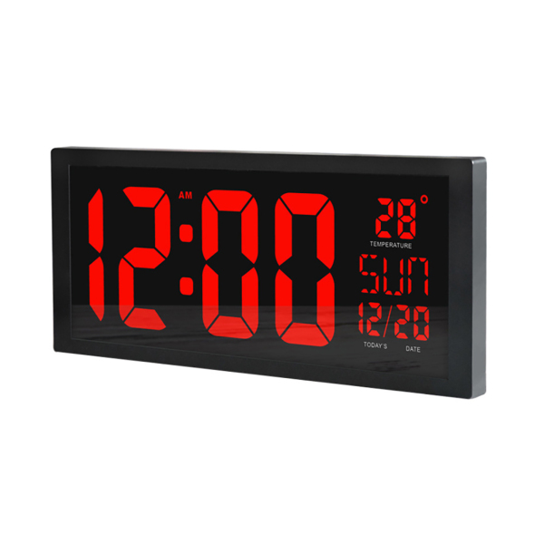 36.5 x 15 x 4.5 cm, LED Digital Clock, Red Wall Clock with Date and Temperature, Calendar 12H Display