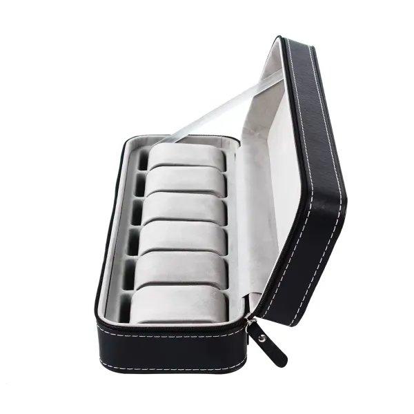 Watch Storage Box 6 Slots Zipper Portable Travel PU Leather Flannel Watch Organizer Box Watch Case For The Bedroom 13*4.33*2.95in Black Watch Storage Box 6 Slots Zipper Portable Travel PU Leather Flannel Watch Organizer Box Watch Case For The Bedroom 13*4.33*2.95in Black