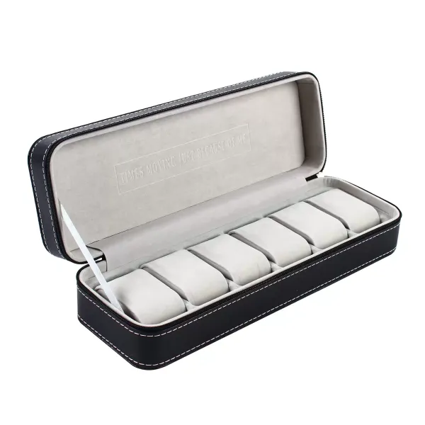 Watch Storage Box 6 Slots Zipper Portable Travel PU Leather Flannel Watch Organizer Box Watch Case For The Bedroom 13*4.33*2.95in Black Watch Storage Box 6 Slots Zipper Portable Travel PU Leather Flannel Watch Organizer Box Watch Case For The Bedroom 13*4.33*2.95in Black