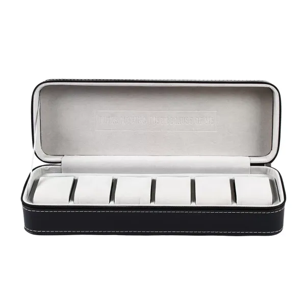 Watch Storage Box 6 Slots Zipper Portable Travel PU Leather Flannel Watch Organizer Box Watch Case For The Bedroom 13*4.33*2.95in Black