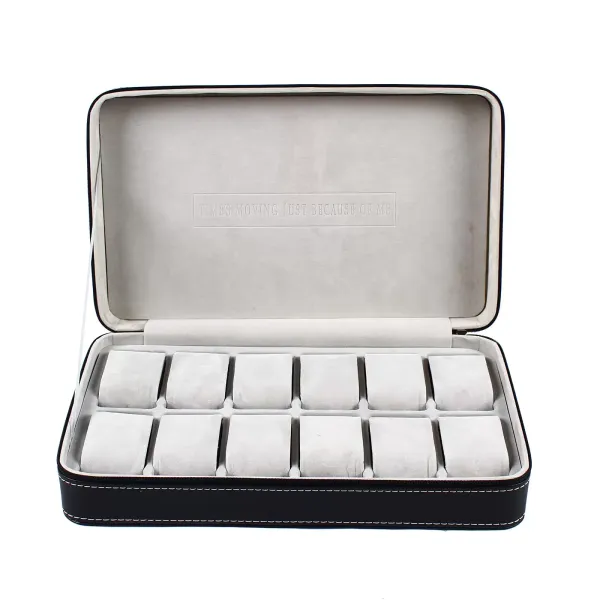 Modern 12 Slots Portable Storage Box With Zipper The Case Is Dustproof Suitable For The Bedroom Dressing Table 13*4.33*2.95in Black
