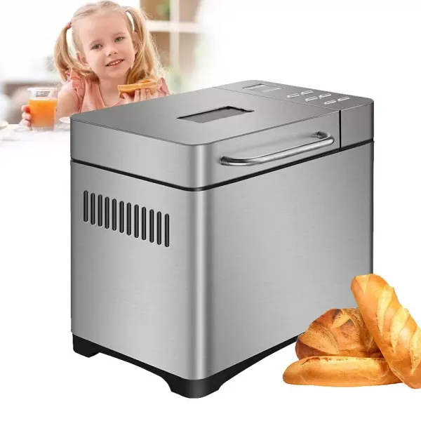 Stainless Steel Programmable Bread Maker Automatic Bread Maker Digital Touch Screen Fruit Dispenser with 1 Hour Automatic Heat Preservation