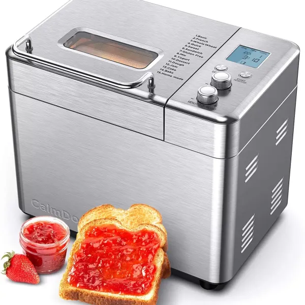 Stainless Steel Programmable Bread Maker Automatic Bread Maker Digital Touch Screen Fruit Dispenser with 1 Hour Automatic Heat Preservation