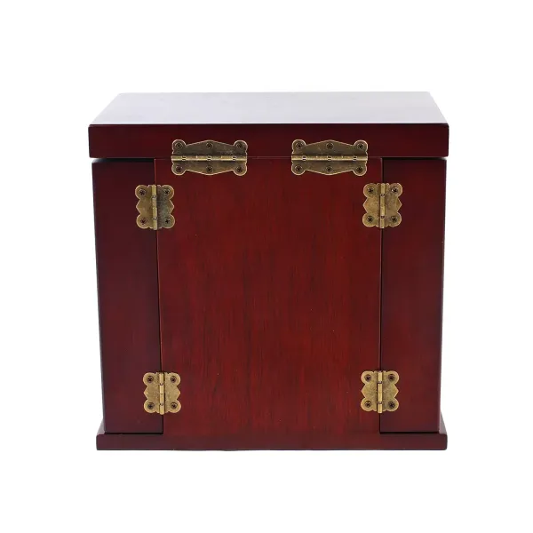 Wooden Jewelry Armoire with 5 Brown Drawers Built-in Mirror Design 2 Doors Storage Box Gift