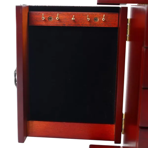 Wooden Jewelry Armoire with 5 Brown Drawers Built-in Mirror Design 2 Doors Storage Box Gift