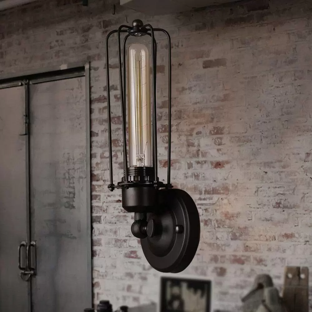 Retro Indoor Wall Lamp E27 Metal Cage Lighting with Bulb Retro Cafe Corridor Lamp
