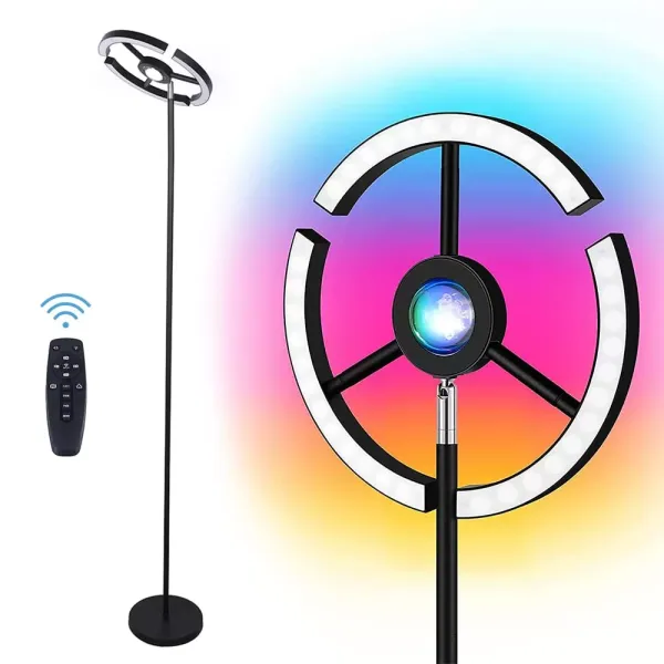 2 Color Dimmable LED Floor Lamp 14W RGB 7 LED Modern Reading Lamp with Remote Control for Living Room Bedroom Office Hotel