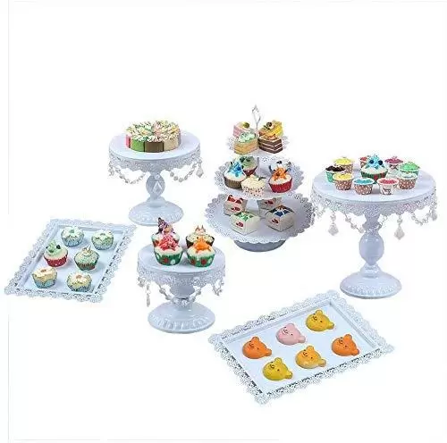 Kaibrite Set of 6 Vintage Round White Cake Stands for Dessert Table Wedding/Party/Afternoon Tea