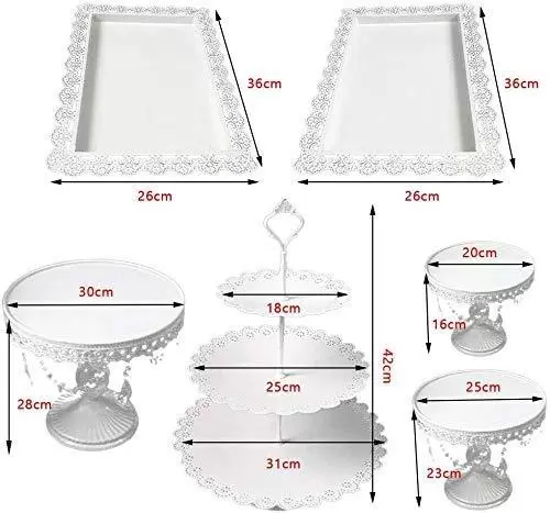 Kaibrite Set of 6 Vintage Round White Cake Stands for Dessert Table Wedding/Party/Afternoon Tea