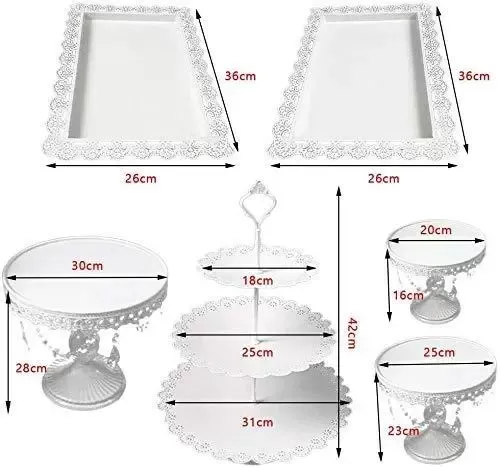 Kaibrite Set of 6 Vintage Round White Cake Stands for Dessert Table Wedding/Party/Afternoon Tea