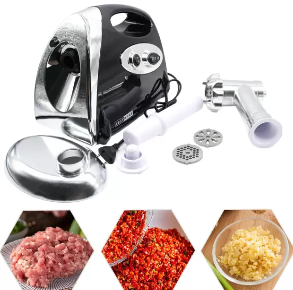 Electric Stainless Steel Meat Grinder with Sausage Reverse Function 3 Holes Black with Powerful and Durable 2800 W Motor for Meat or Fish Electric Stainless Steel Meat Grinder with Sausage Reverse Function 3 Holes Black with Powerful and Durable 2800 W Motor for Meat or Fish