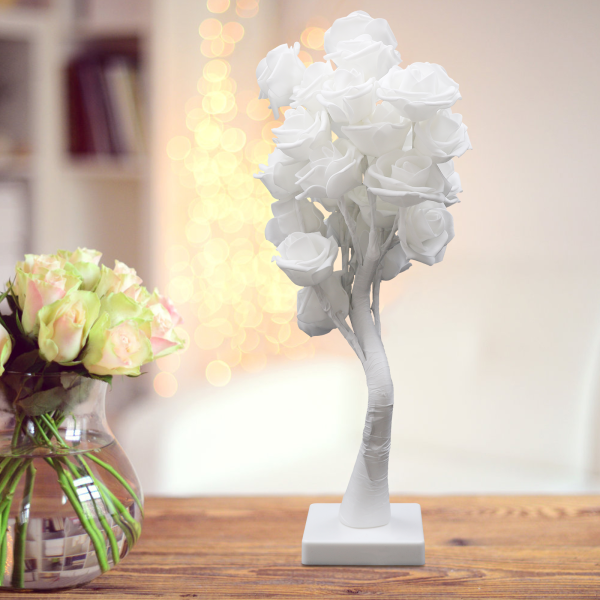 Flower Table Lamp, LED Night Light, Rose Lamp, for Bedroom, Dining Room Lighting, 10*10*45cm, White