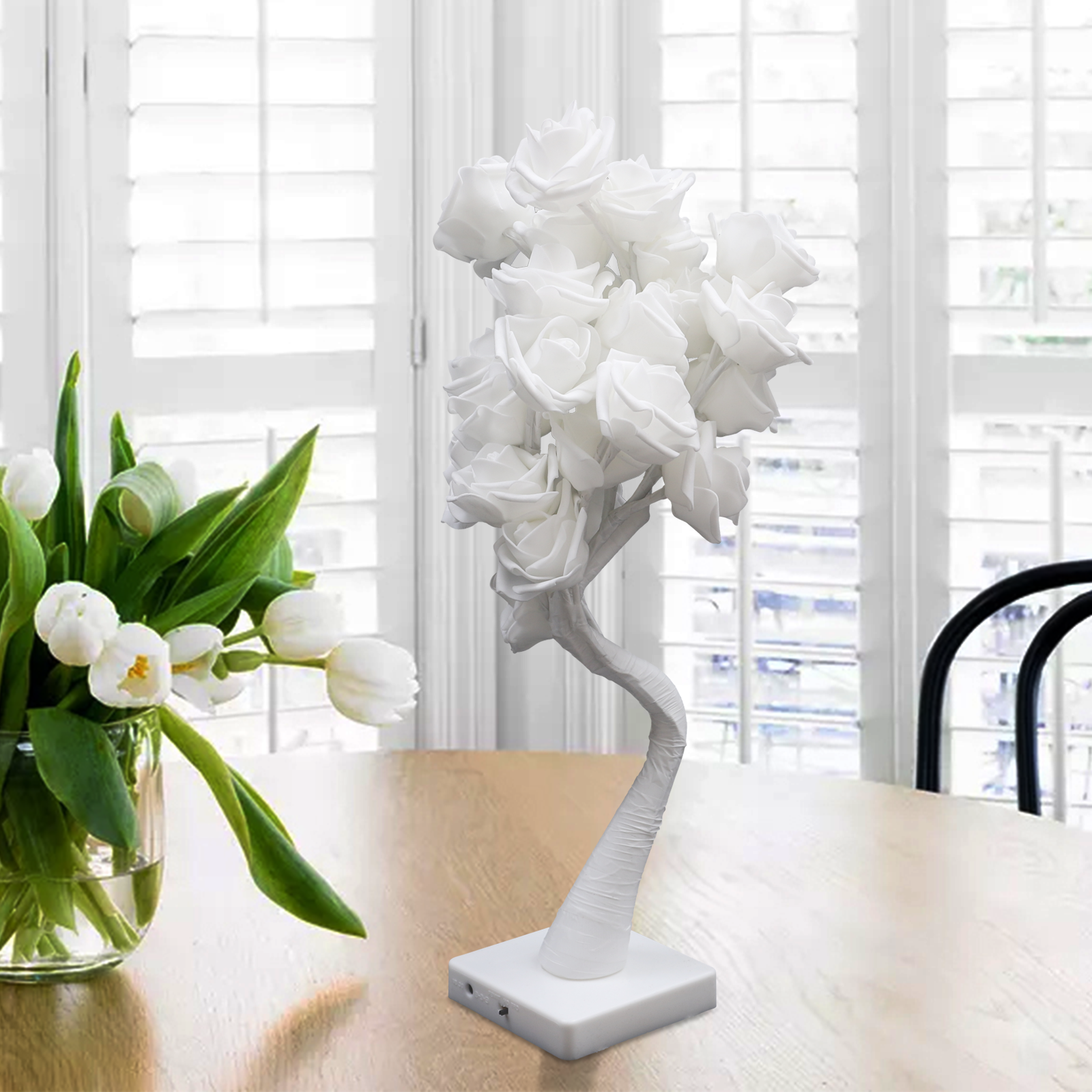 Flower Table Lamp, LED Night Light, Rose Lamp, for Bedroom, Dining Room Lighting, 10*10*45cm, White