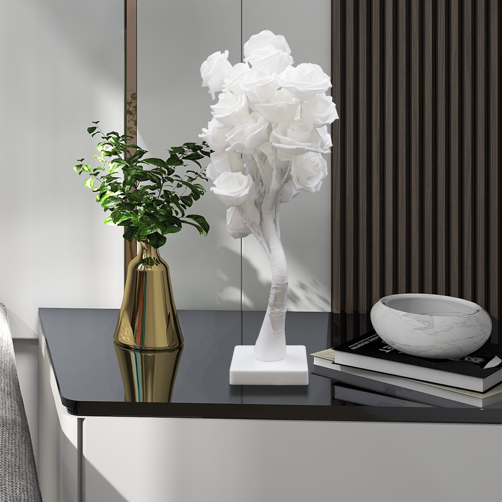 Flower Table Lamp, LED Night Light, Rose Lamp, for Bedroom, Dining Room Lighting, 10*10*45cm, White