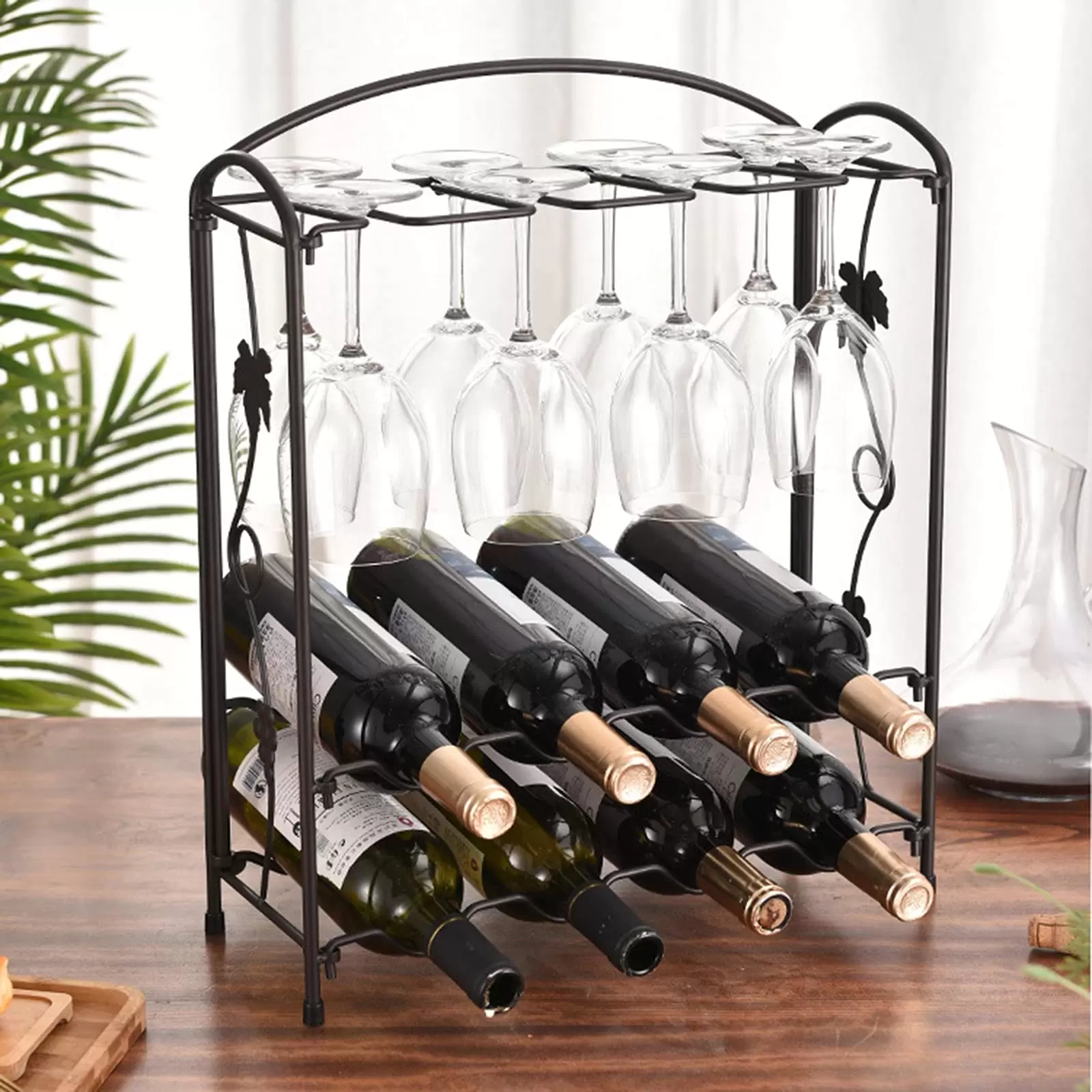 8 Bottle and 8 Glass Wine Rack and Glass Holder European Style