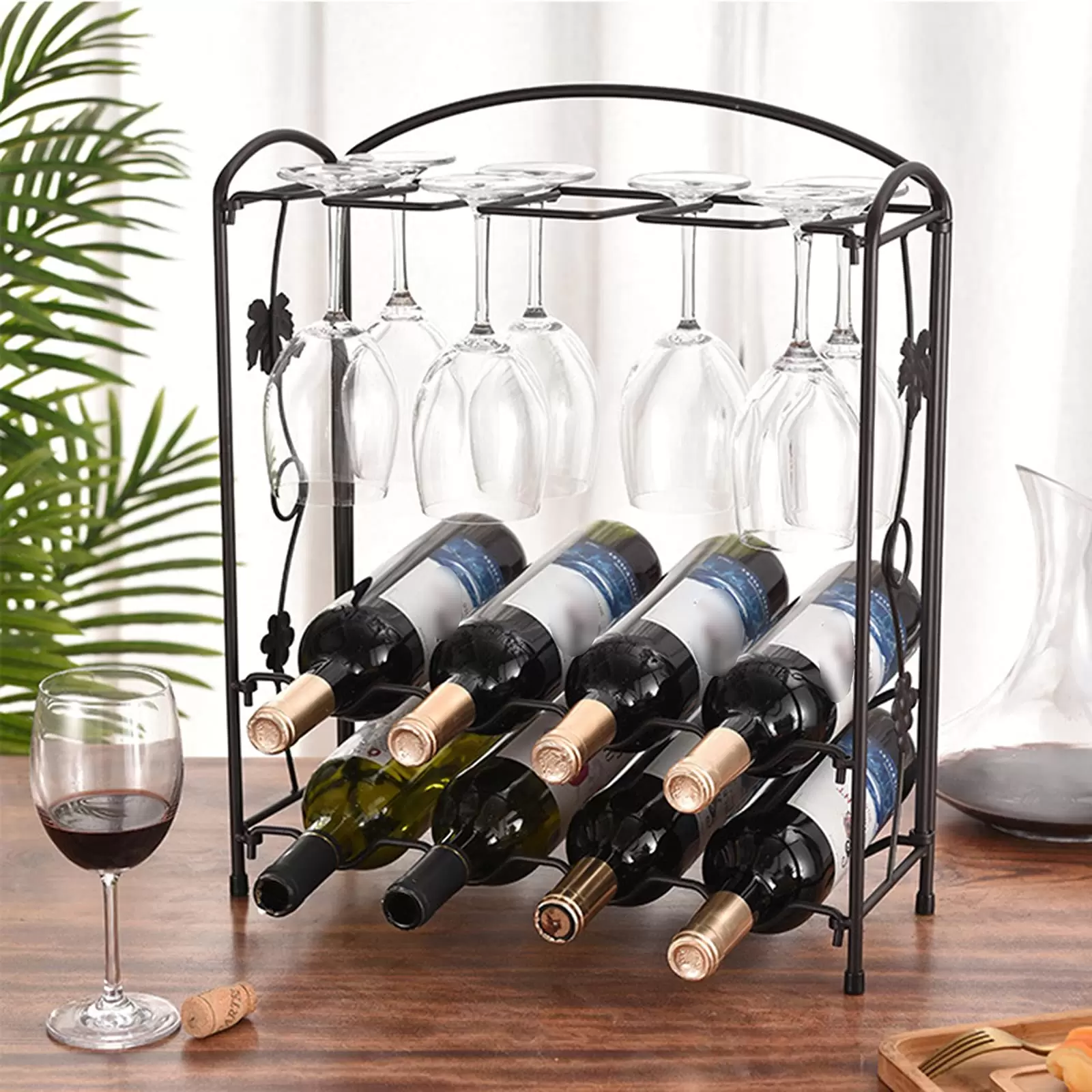 8 Bottle and 8 Glass Wine Rack and Glass Holder European Style