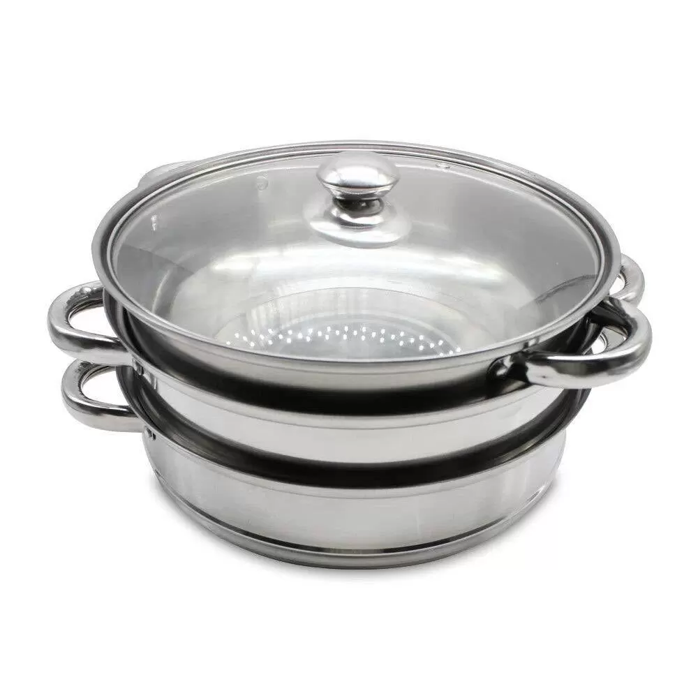 Stainless steel steamer with glass lid - 3 levels