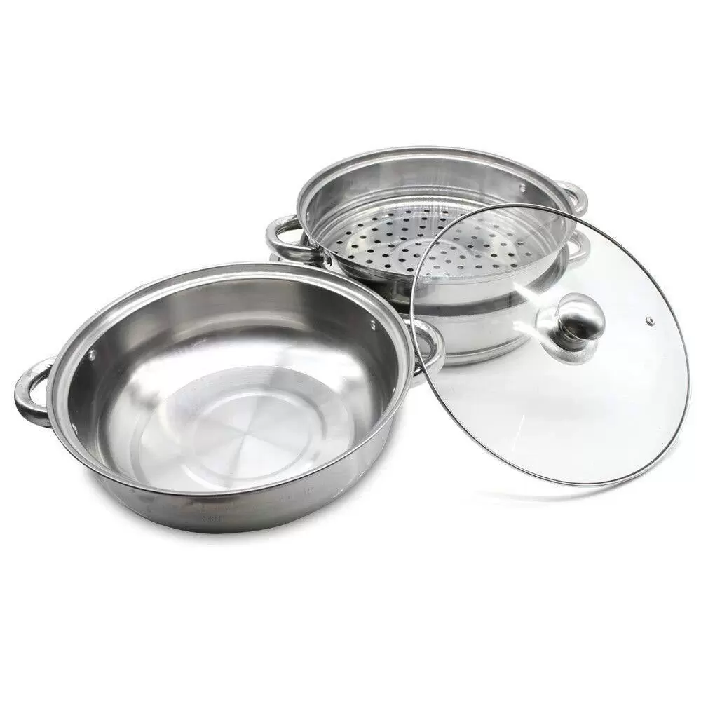 Stainless steel steamer with glass lid - 3 levels Stainless steel steamer with glass lid - 3 levels