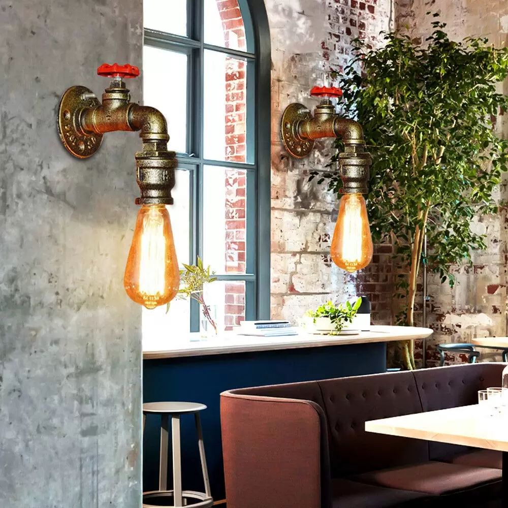 Set of 2 Retro Metal Water Tube Wall Lamps for Homes Like Bars, Cafes, Gangways.