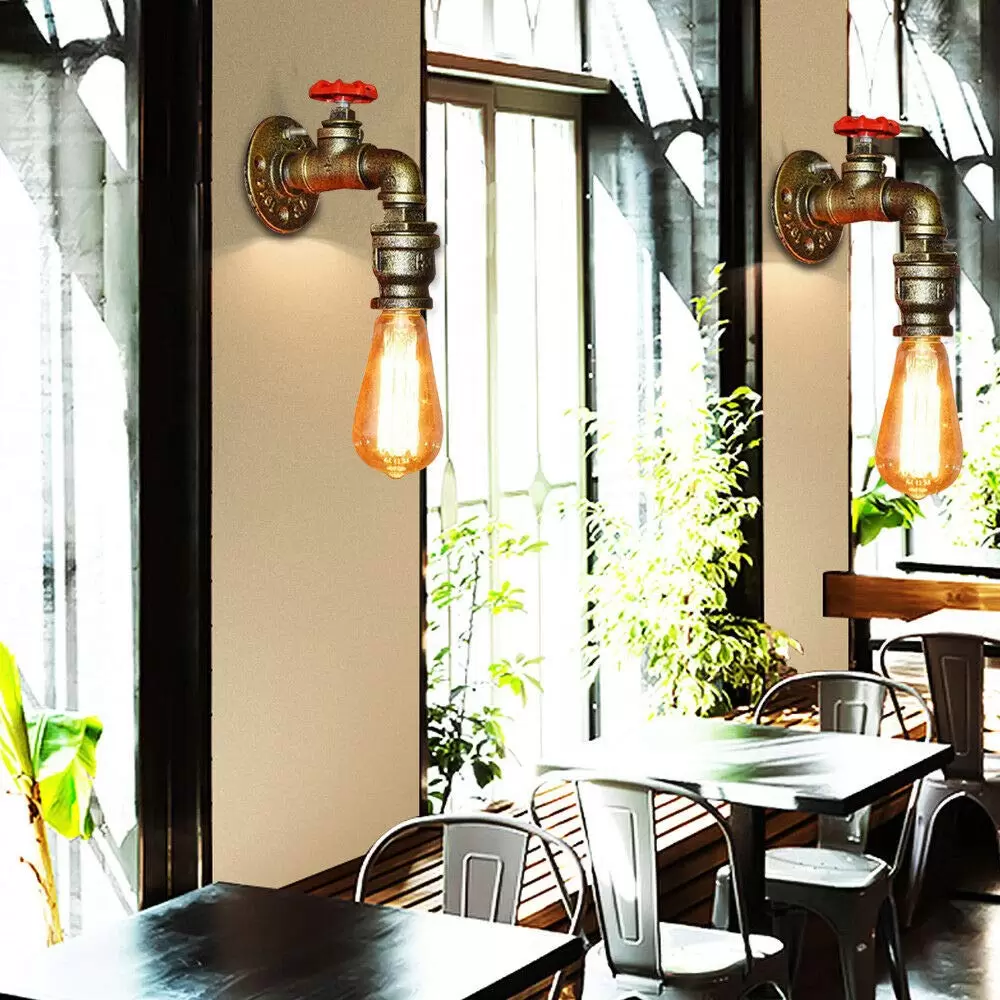 Set of 2 Retro Metal Water Tube Wall Lamps for Homes Like Bars, Cafes, Gangways.