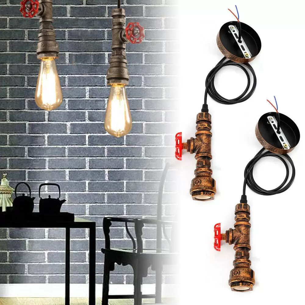 Industrial Water Tube 2 Pieces Pendant Light Iron Tube Hanging Lamp Edison Lamp Loft E27 Industrial Water Tube 2 Pieces Pendant Light Iron Tube Hanging Lamp Edison Lamp Loft E27