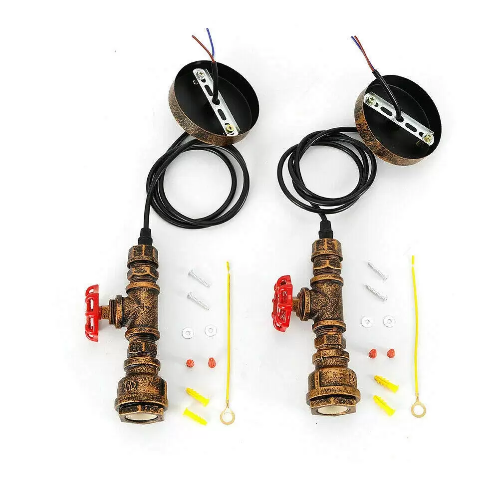 Industrial Water Tube 2 Pieces Pendant Light Iron Tube Hanging Lamp Edison Lamp Loft E27