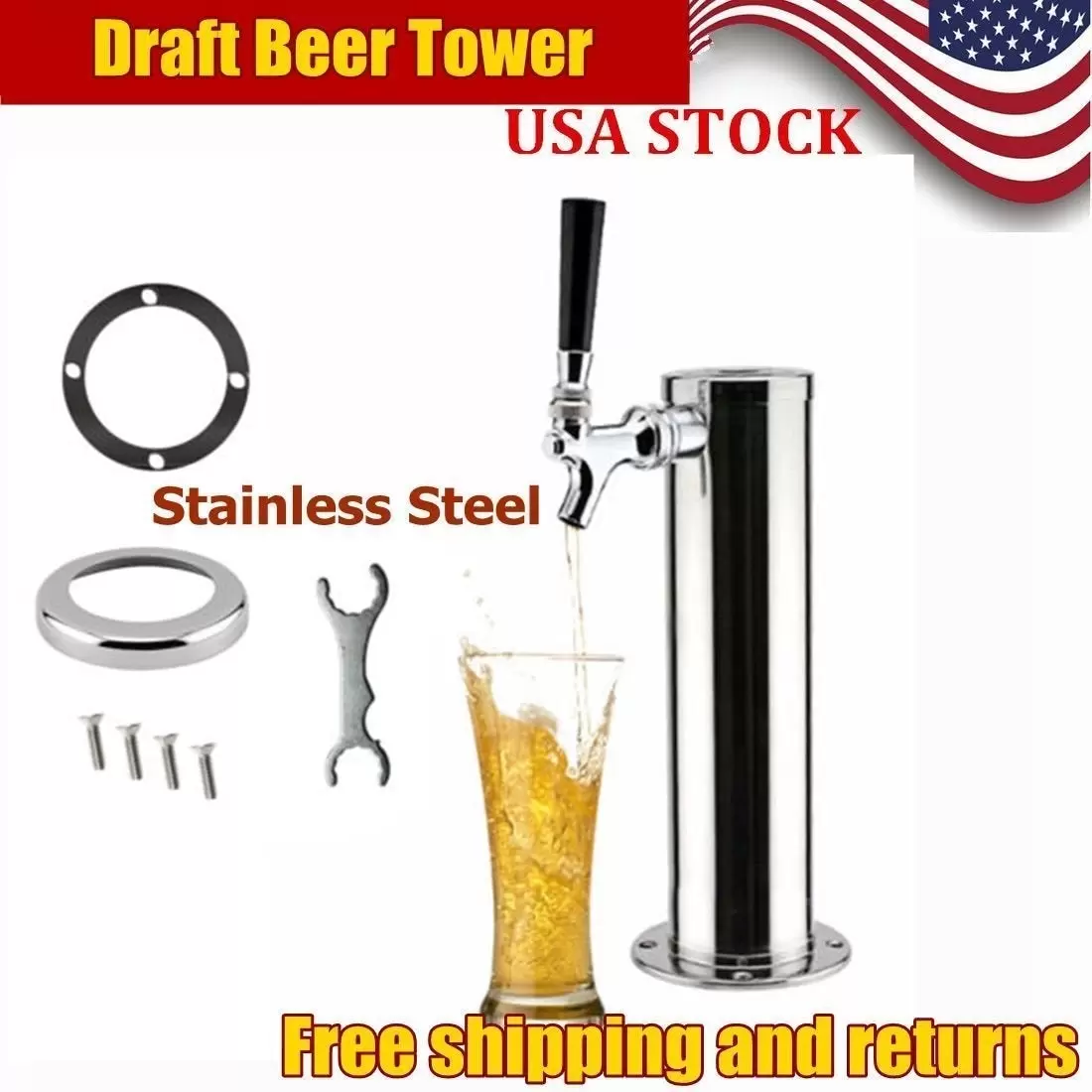 Single Tap Draft Beer Tower Kaibrite Stainless Steel Beer Tower Beer Tower Durable and Portable with Tap for Home Bar Use Beer Pump Tap Single Tap Draft Beer Tower Kaibrite Stainless Steel Beer Tower Beer Tower Durable and Portable with Tap for Home Bar Use Beer Pump Tap