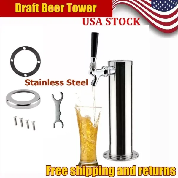 Single Tap Draft Beer Tower Kaibrite Stainless Steel Beer Tower Beer Tower Durable and Portable with Tap for Home Bar Use Beer Pump Tap