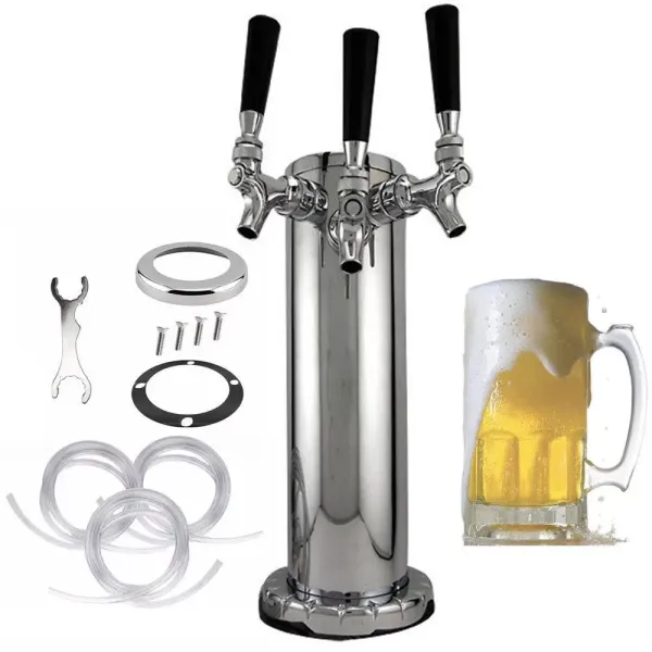 Stainless Steel Beer Tower Triple Pressure Tap Beer Faucet Beer Tower Beverage Dispenser for Bar Kitchen Home Pub Party