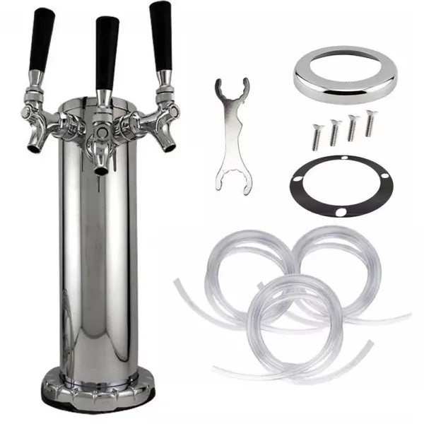Stainless Steel Beer Tower Triple Pressure Tap Beer Faucet Beer Tower Beverage Dispenser for Bar Kitchen Home Pub Party